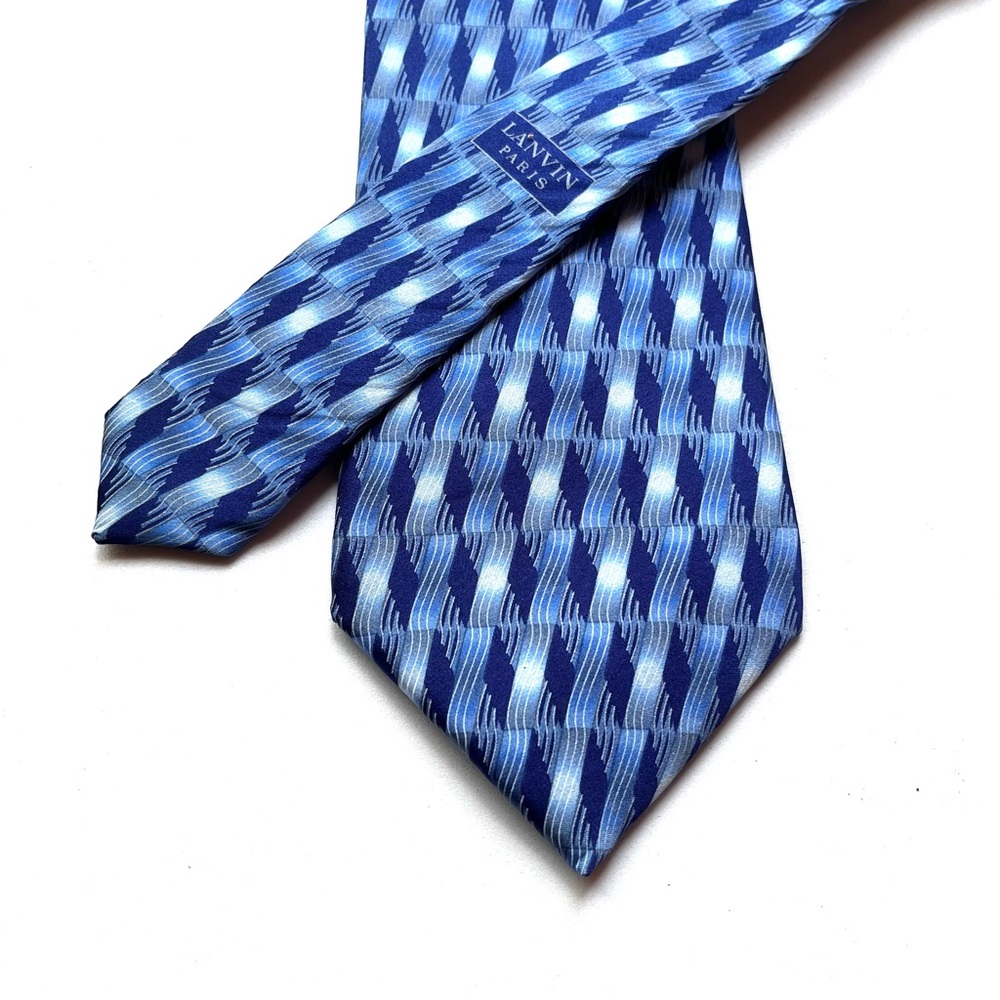 Lanvin Paris Blue Geometric Silk Tie